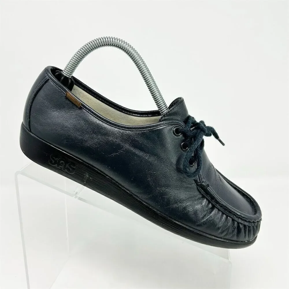 SAS Black Navy Blue Leather Lace-Up Moccasin Style Loafers Size 8.5 Casual